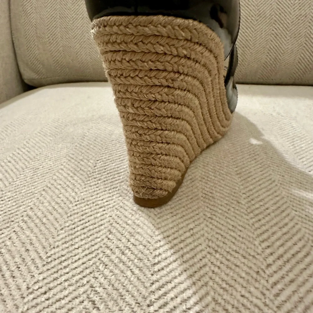 LK Bennett Black Patent Espadrille Wedges 39.5